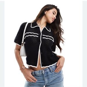 Black Crochet Abercrombie & Fitch Button Down Polo Shirt XS